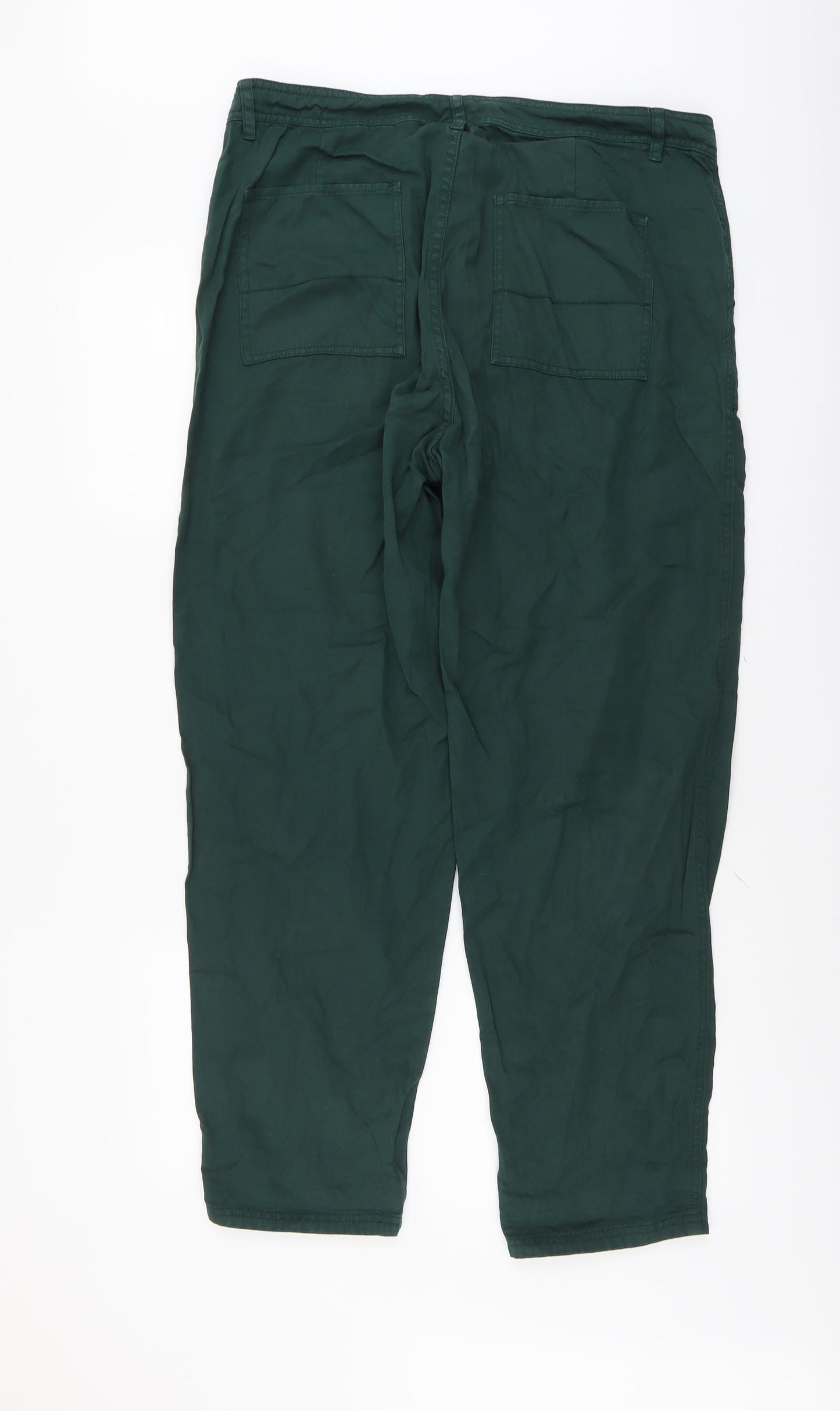 Trenery Womens Green Cotton Trousers Size 14 L28 in Regular Button
