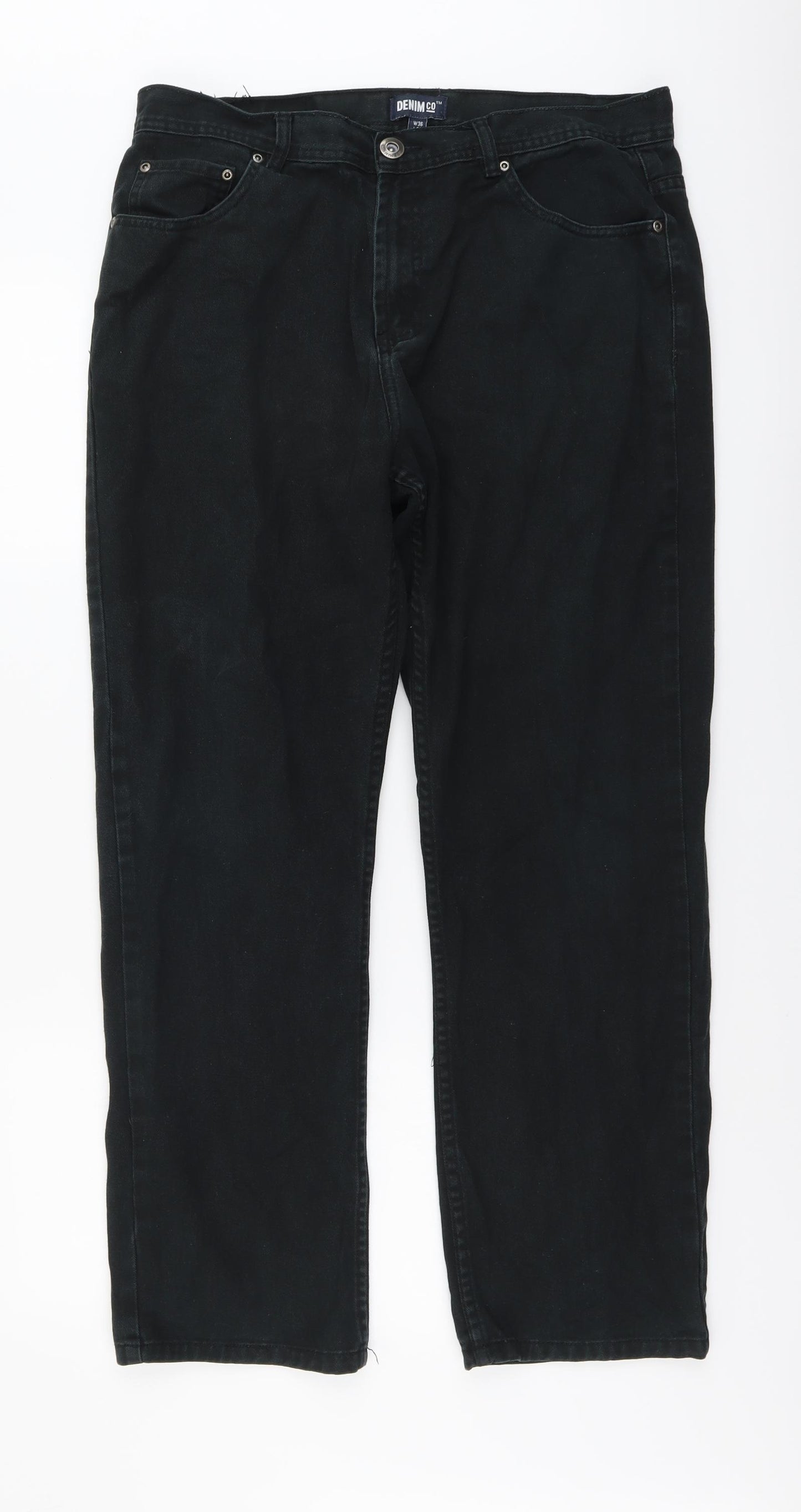 Denim & Co. Mens Black Cotton Straight Jeans Size 36 in L30 in Regular Button