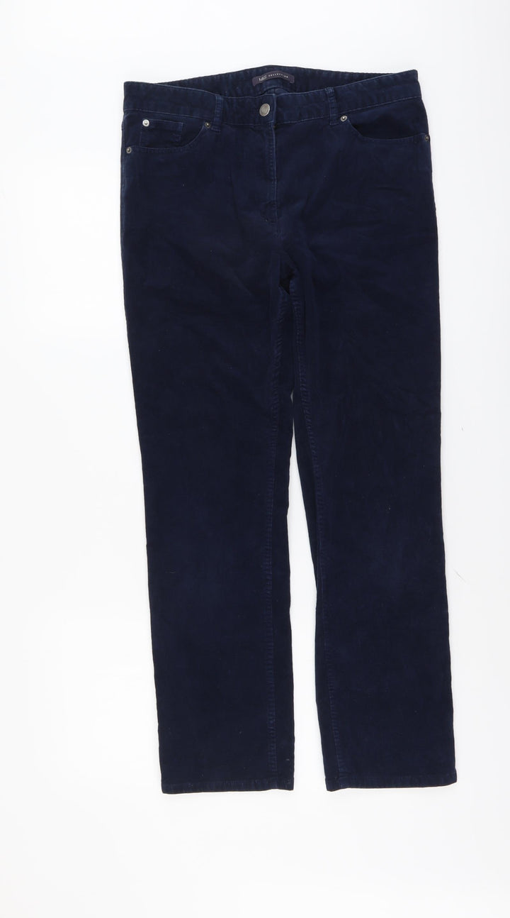 Marks and Spencer Womens Blue Cotton Trousers Size 12 L27 in Regular Button