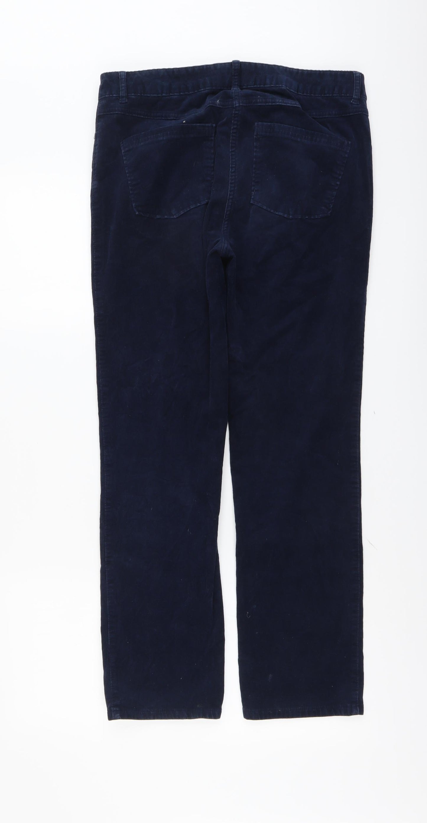 Marks and Spencer Womens Blue Cotton Trousers Size 12 L27 in Regular Button