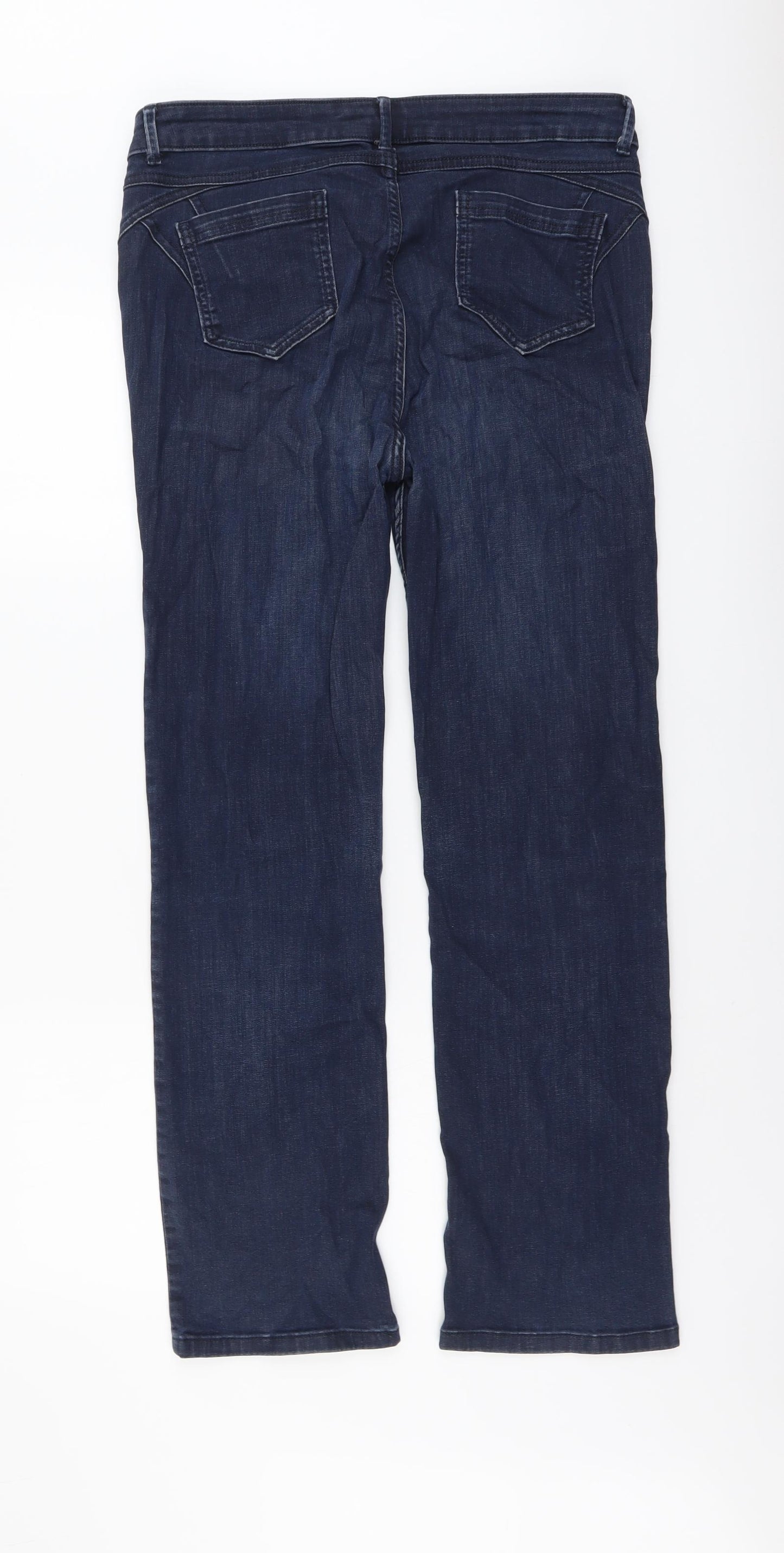 Per Una Womens Blue Cotton Straight Jeans Size 14 L29 in Regular Button