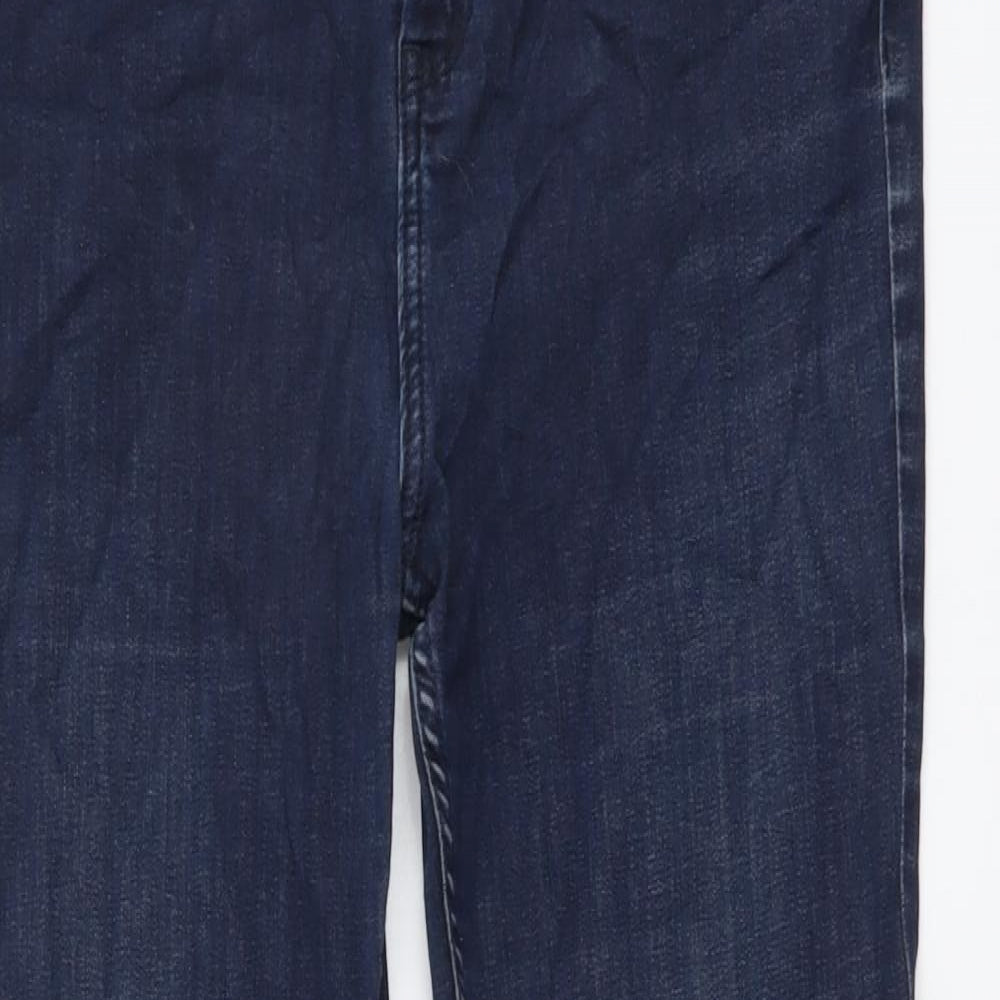 Per Una Womens Blue Cotton Straight Jeans Size 14 L29 in Regular Button