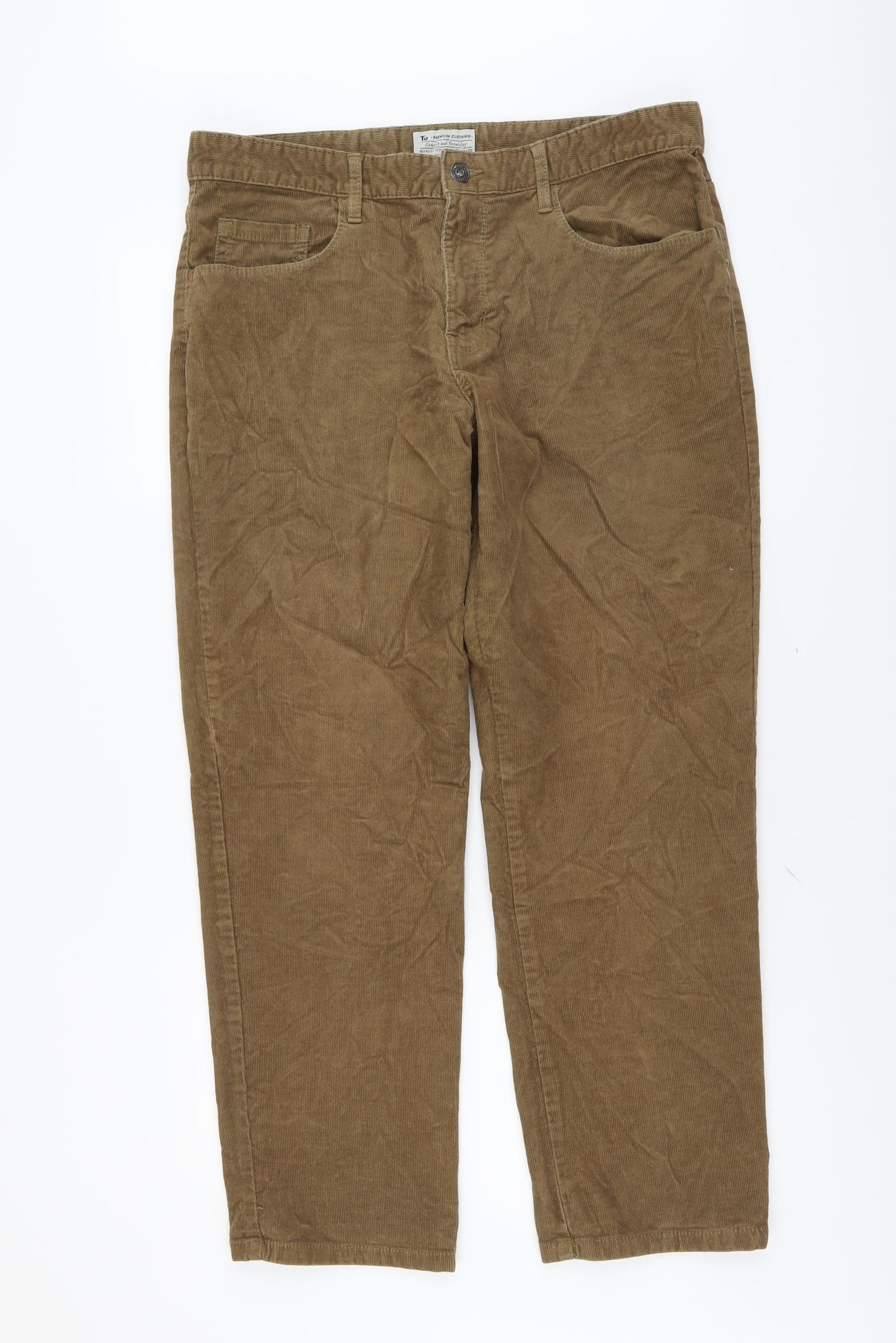 TU Mens Brown Cotton Trousers Size 36 in L30 in Regular Button