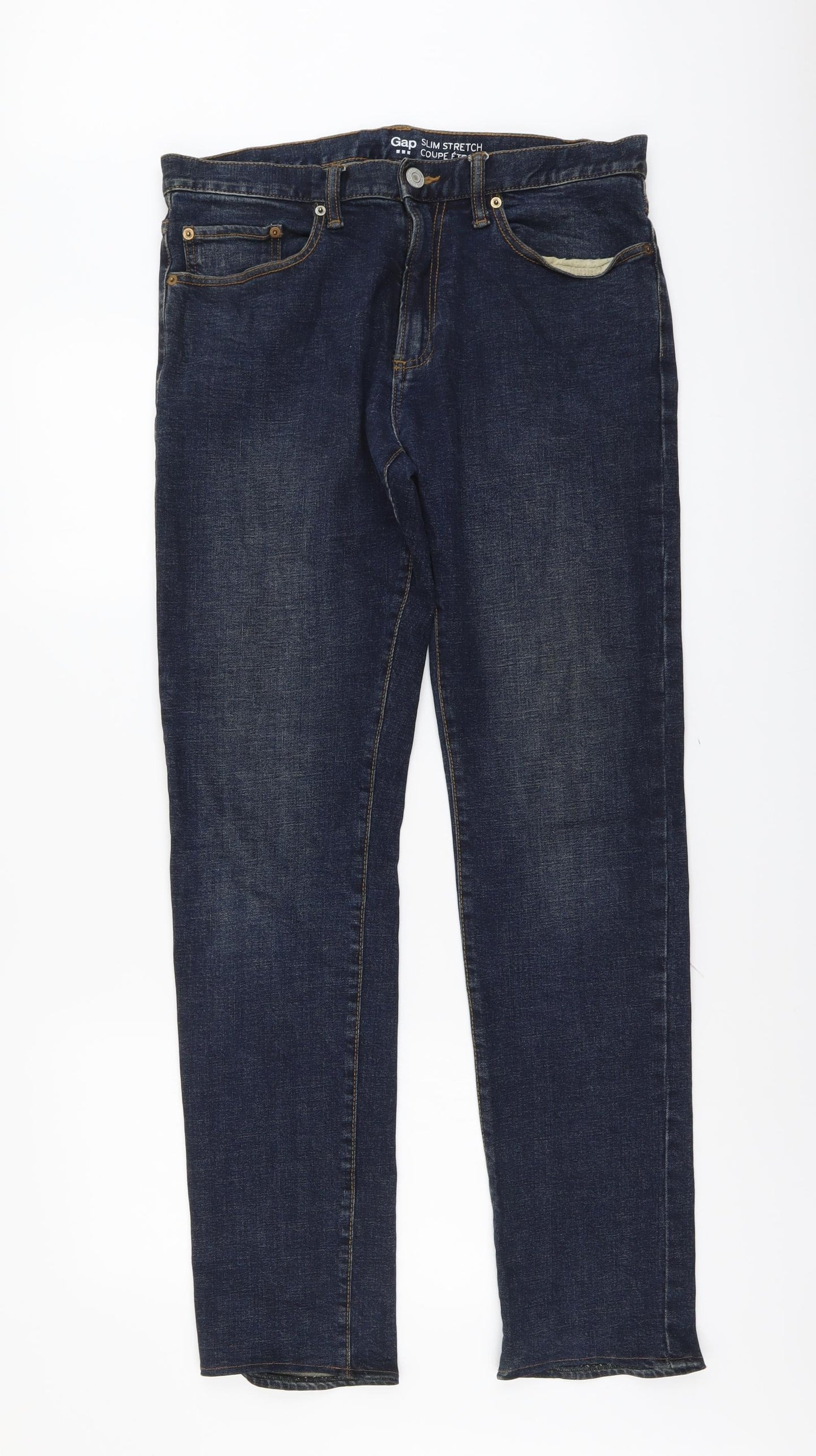 Gap Mens Blue Cotton Straight Jeans Size 32 in L34 in Slim Button