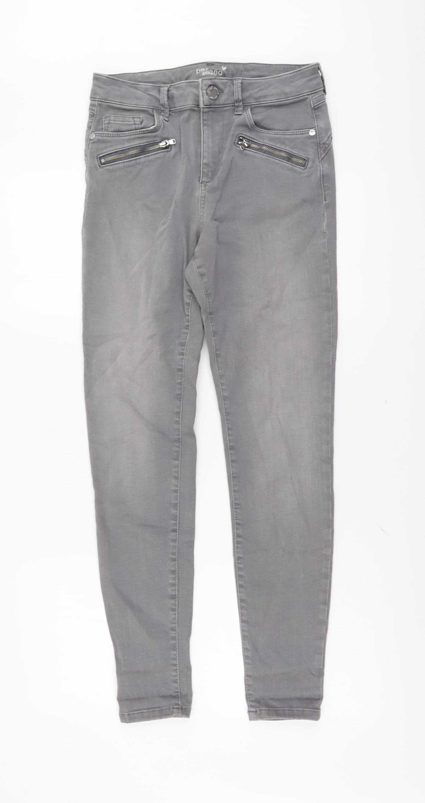 Per Una Womens Grey Cotton Skinny Jeans Size 10 L29 in Regular Button