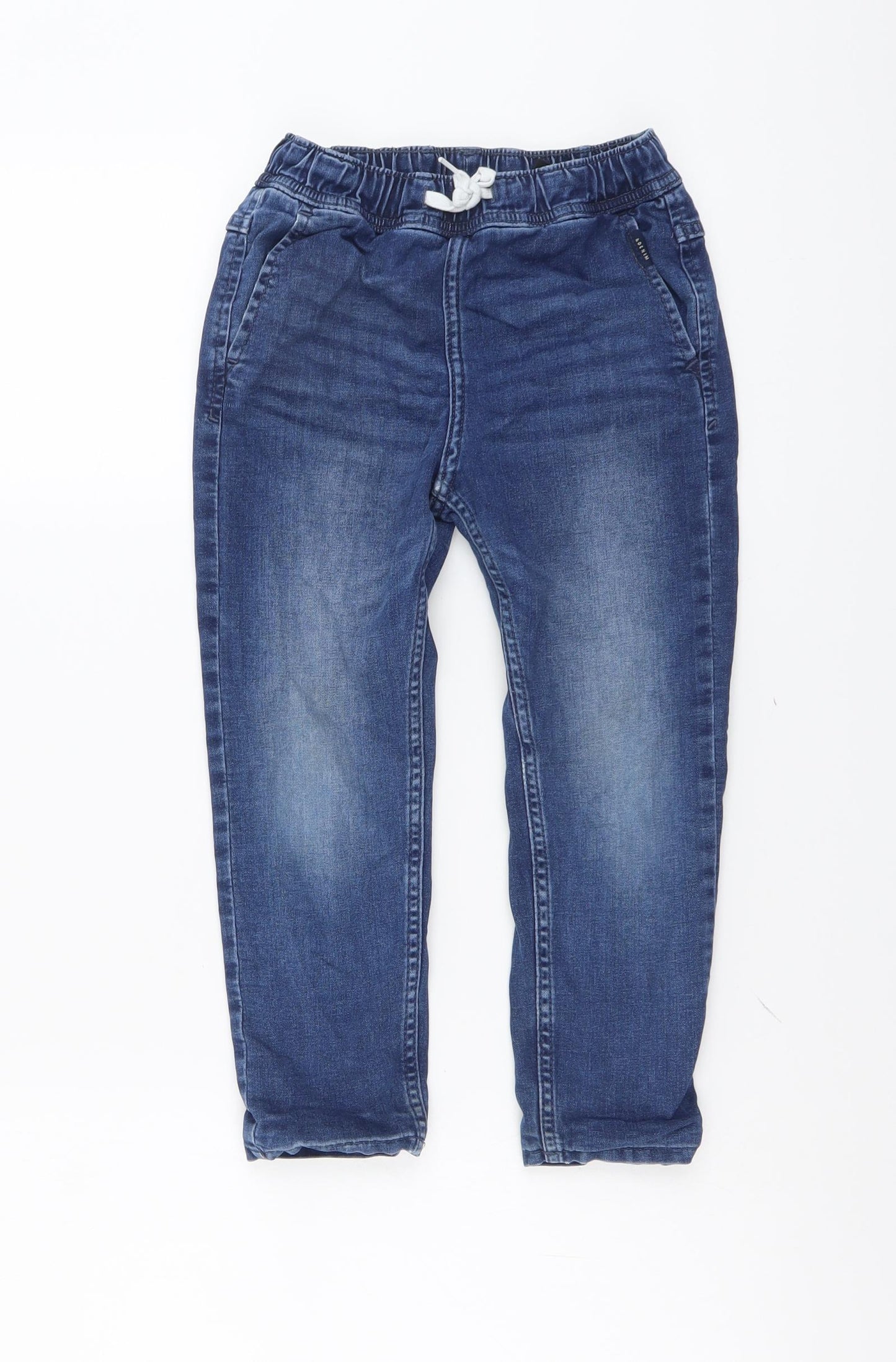 H&M Boys Blue Cotton Straight Jeans Size 5-6 Years Regular Drawstring