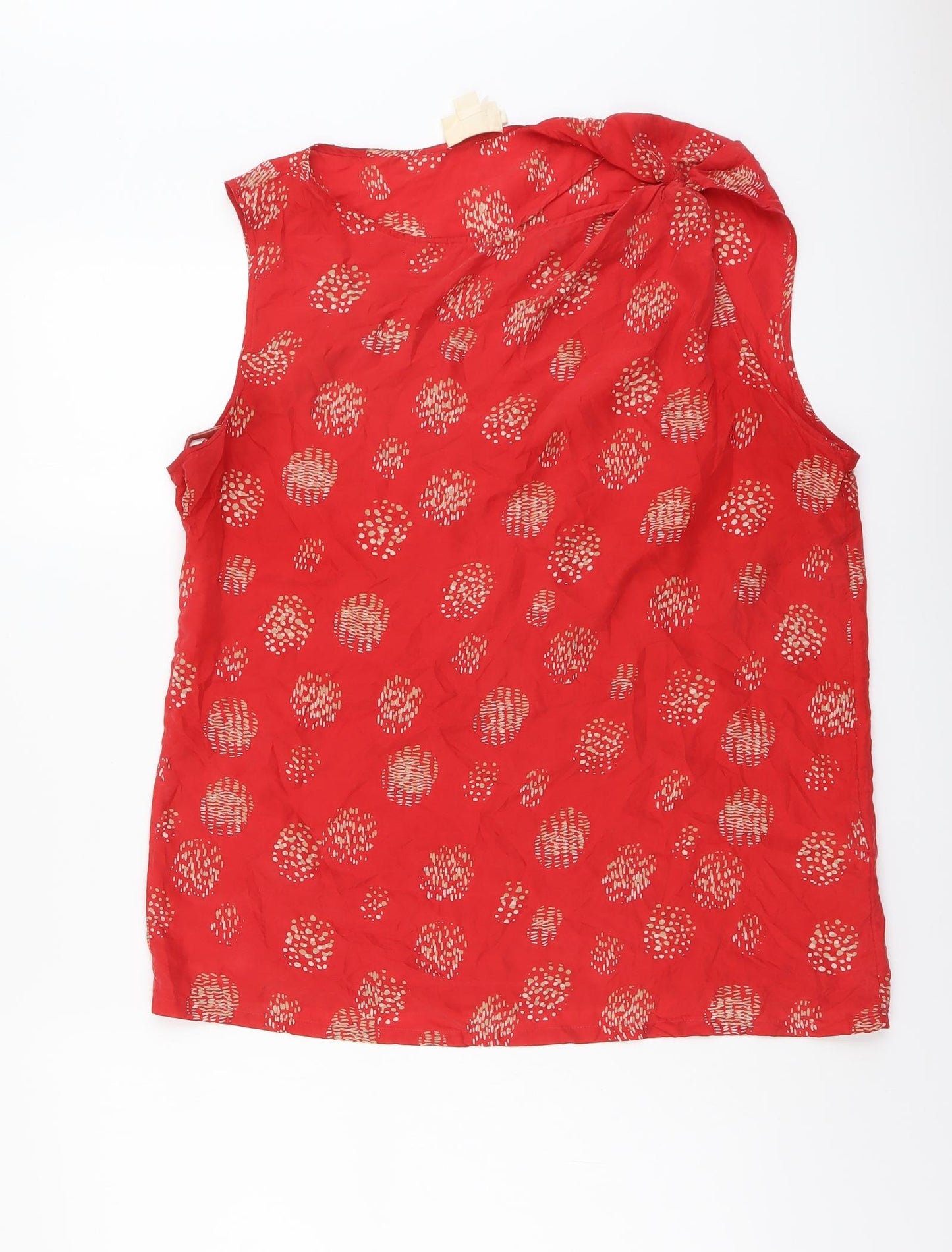 DKNY Womens Red Geometric Silk Basic Tank Size L Round Neck