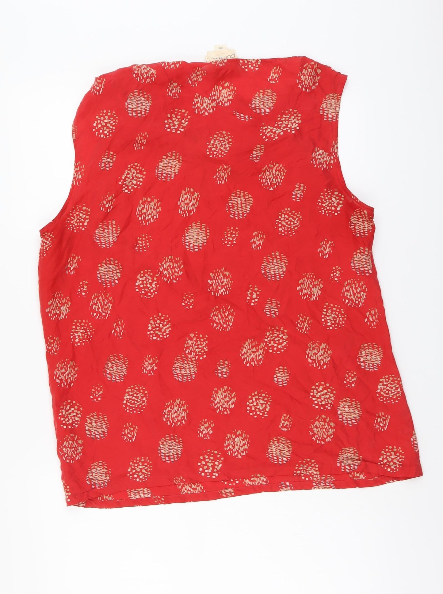 DKNY Womens Red Geometric Silk Basic Tank Size L Round Neck