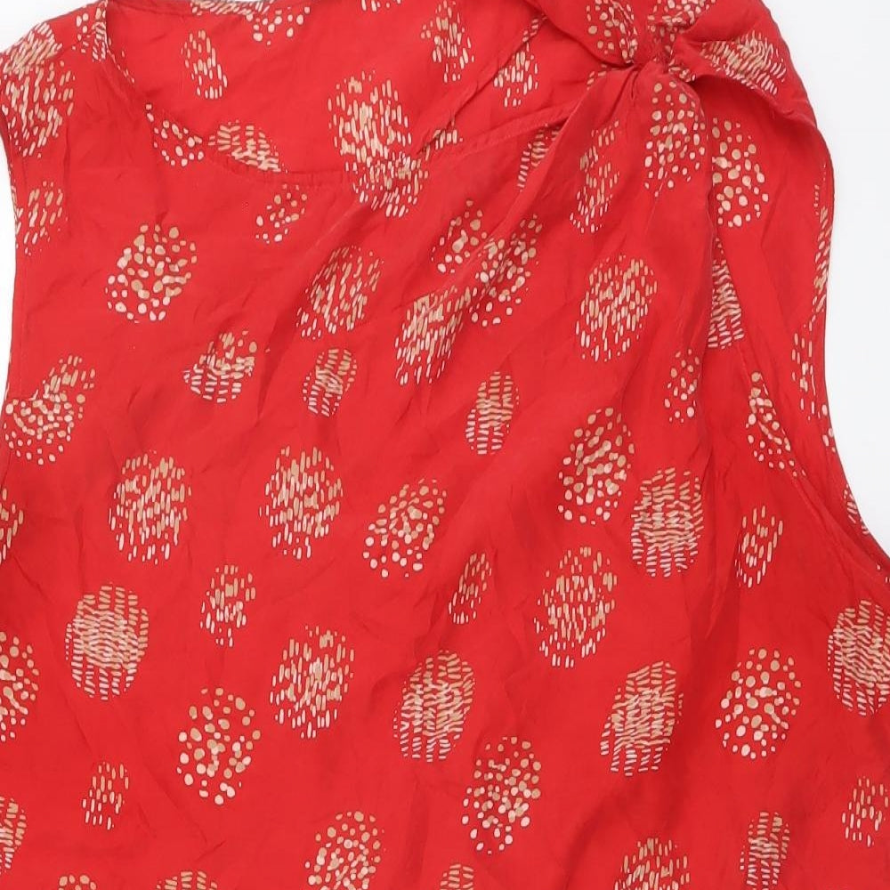 DKNY Womens Red Geometric Silk Basic Tank Size L Round Neck