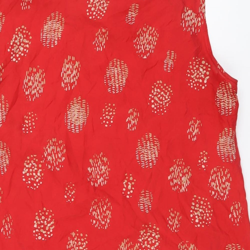 DKNY Womens Red Geometric Silk Basic Tank Size L Round Neck