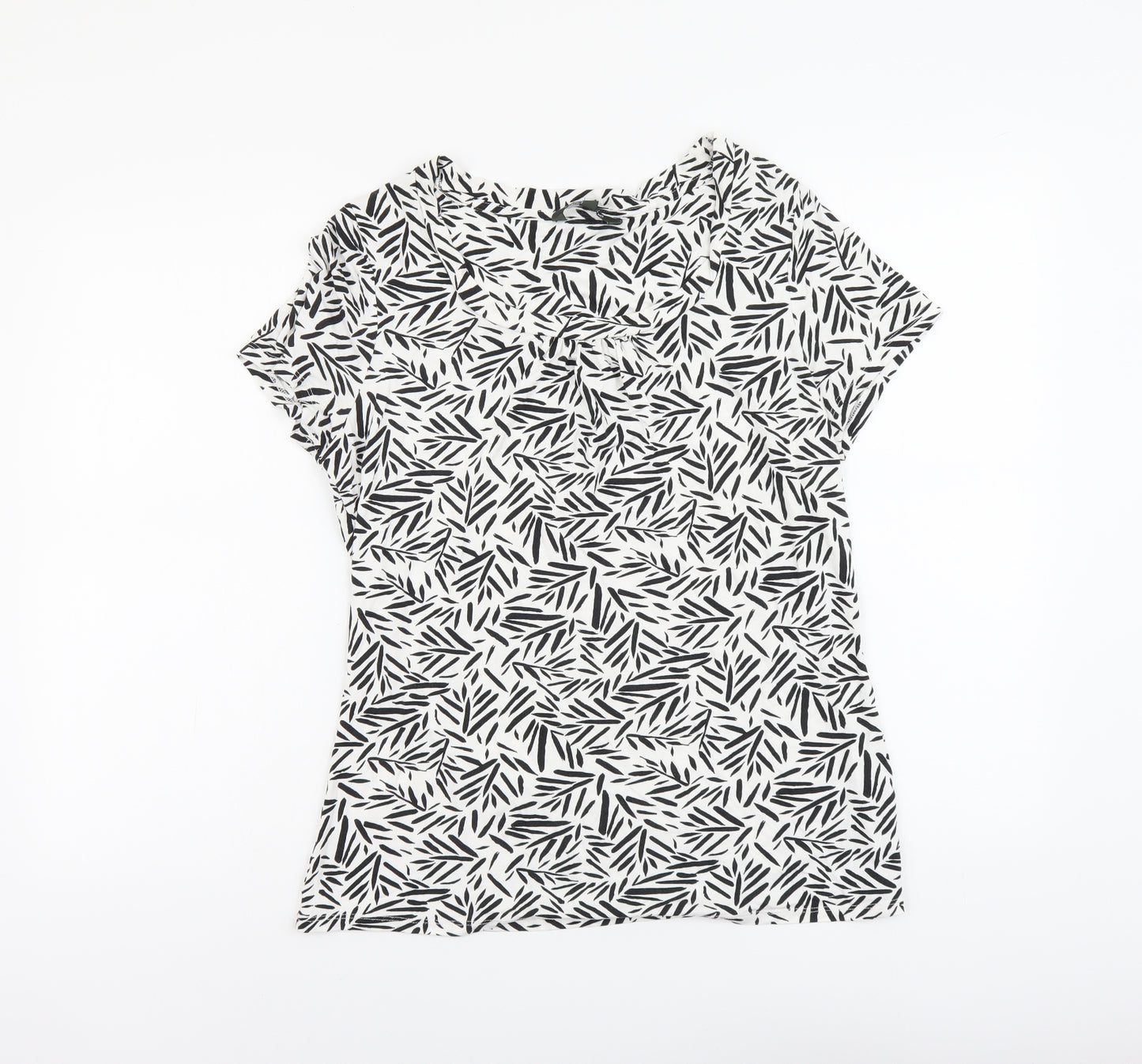 Bonmarché Womens White Geometric Viscose Basic Blouse Size 12 Round Neck