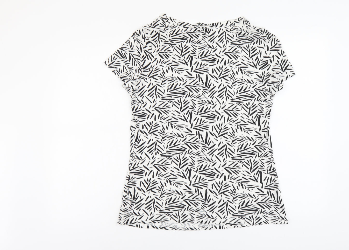 Bonmarché Womens White Geometric Viscose Basic Blouse Size 12 Round Neck