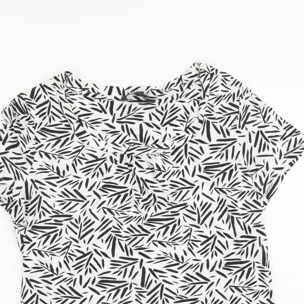 Bonmarché Womens White Geometric Viscose Basic Blouse Size 12 Round Neck
