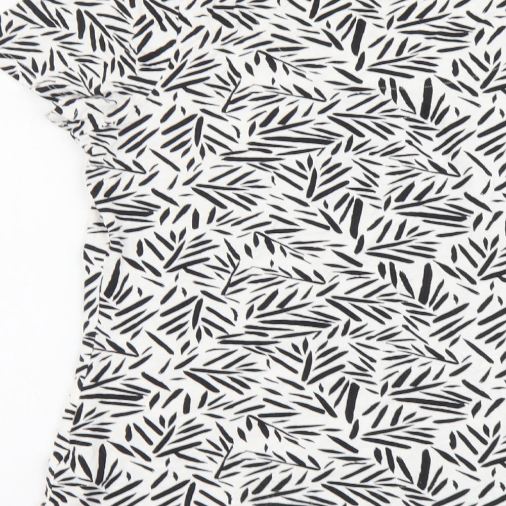 Bonmarché Womens White Geometric Viscose Basic Blouse Size 12 Round Neck