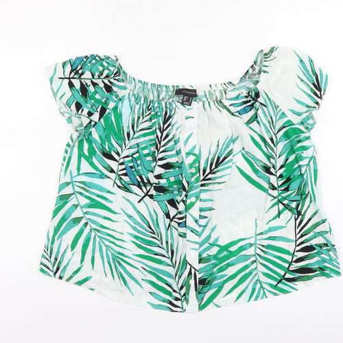 Atmosphere Womens Green Geometric Viscose Basic Blouse Size 12 Boat Neck - Leaf Pattern