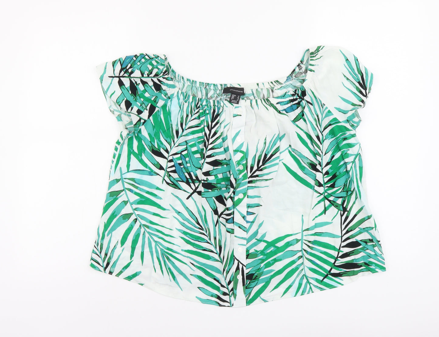 Atmosphere Womens Green Geometric Viscose Basic Blouse Size 12 Boat Neck - Leaf Pattern