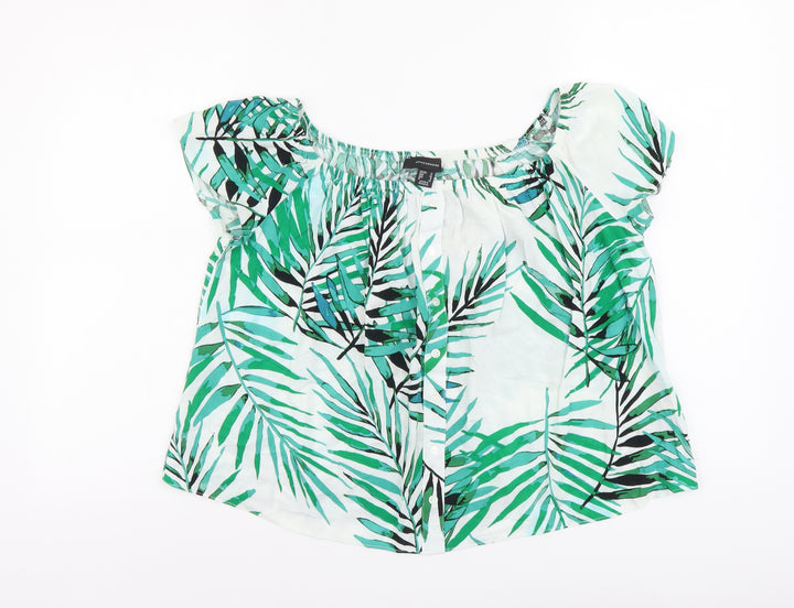 Atmosphere Womens Green Geometric Viscose Basic Blouse Size 12 Boat Neck - Leaf Pattern