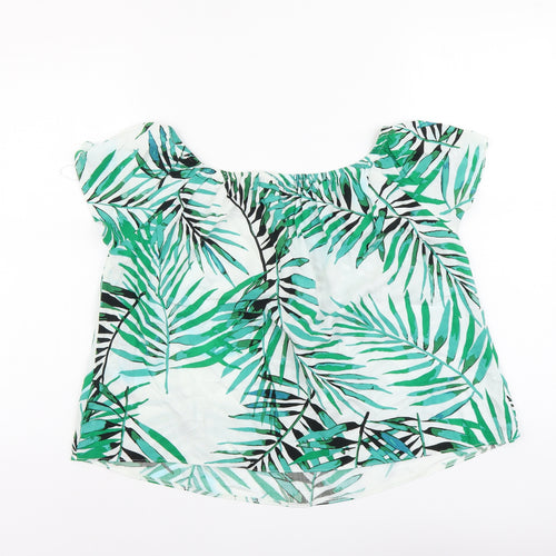 Atmosphere Womens Green Geometric Viscose Basic Blouse Size 12 Boat Neck - Leaf Pattern