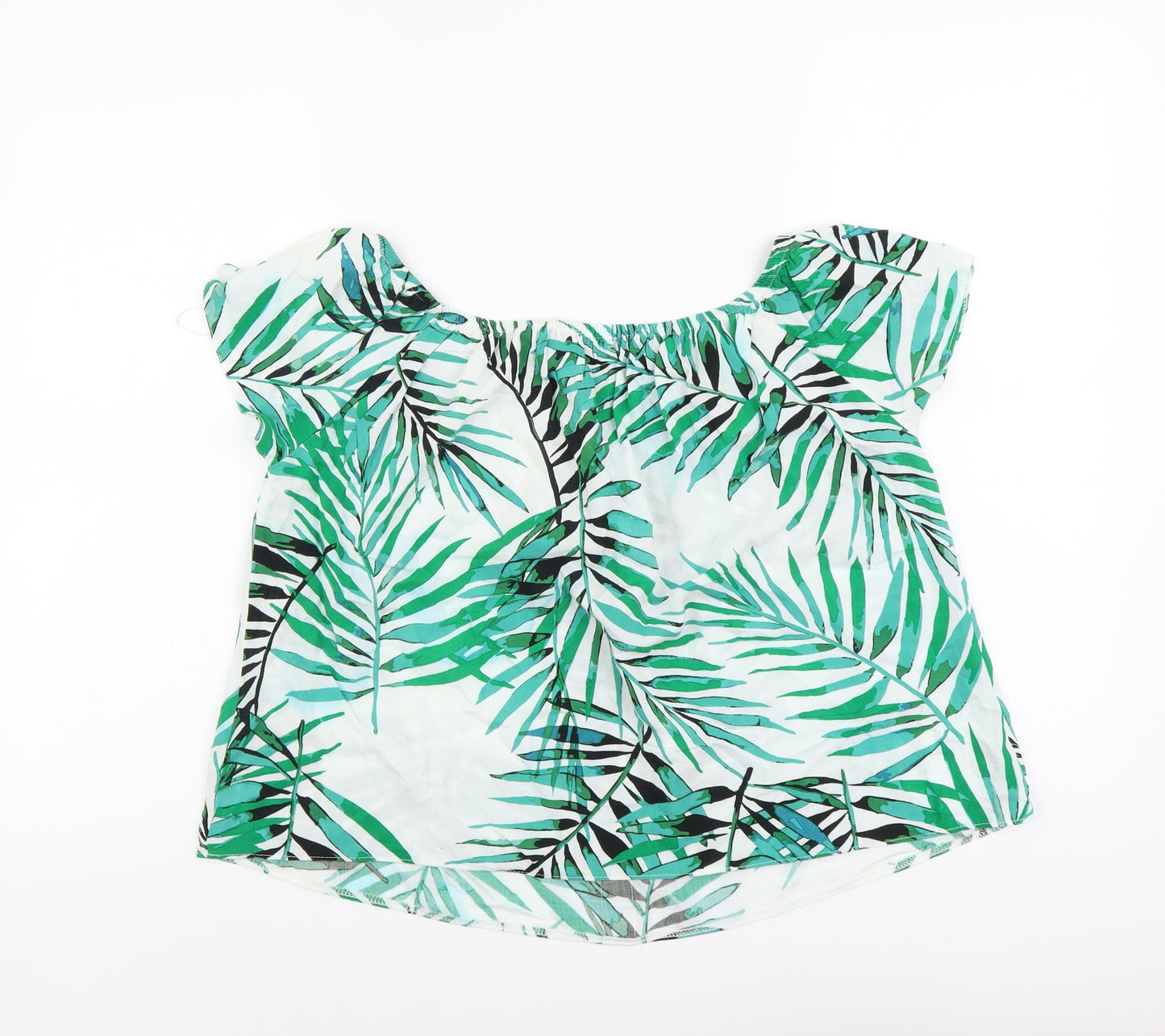 Atmosphere Womens Green Geometric Viscose Basic Blouse Size 12 Boat Neck - Leaf Pattern
