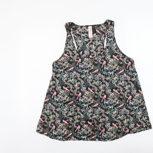 Accessorize Womens Black Floral Polyester Basic Tank Size L Scoop Neck