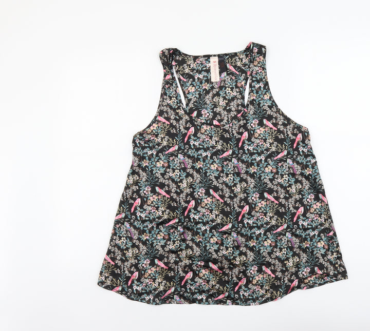 Accessorize Womens Black Floral Polyester Basic Tank Size L Scoop Neck