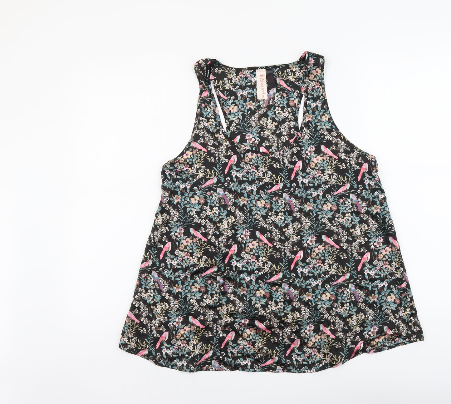 Accessorize Womens Black Floral Polyester Basic Tank Size L Scoop Neck