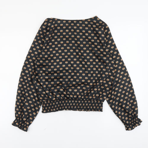 Adele Altman Womens Black Geometric Polyester Basic Blouse Size M Boat Neck