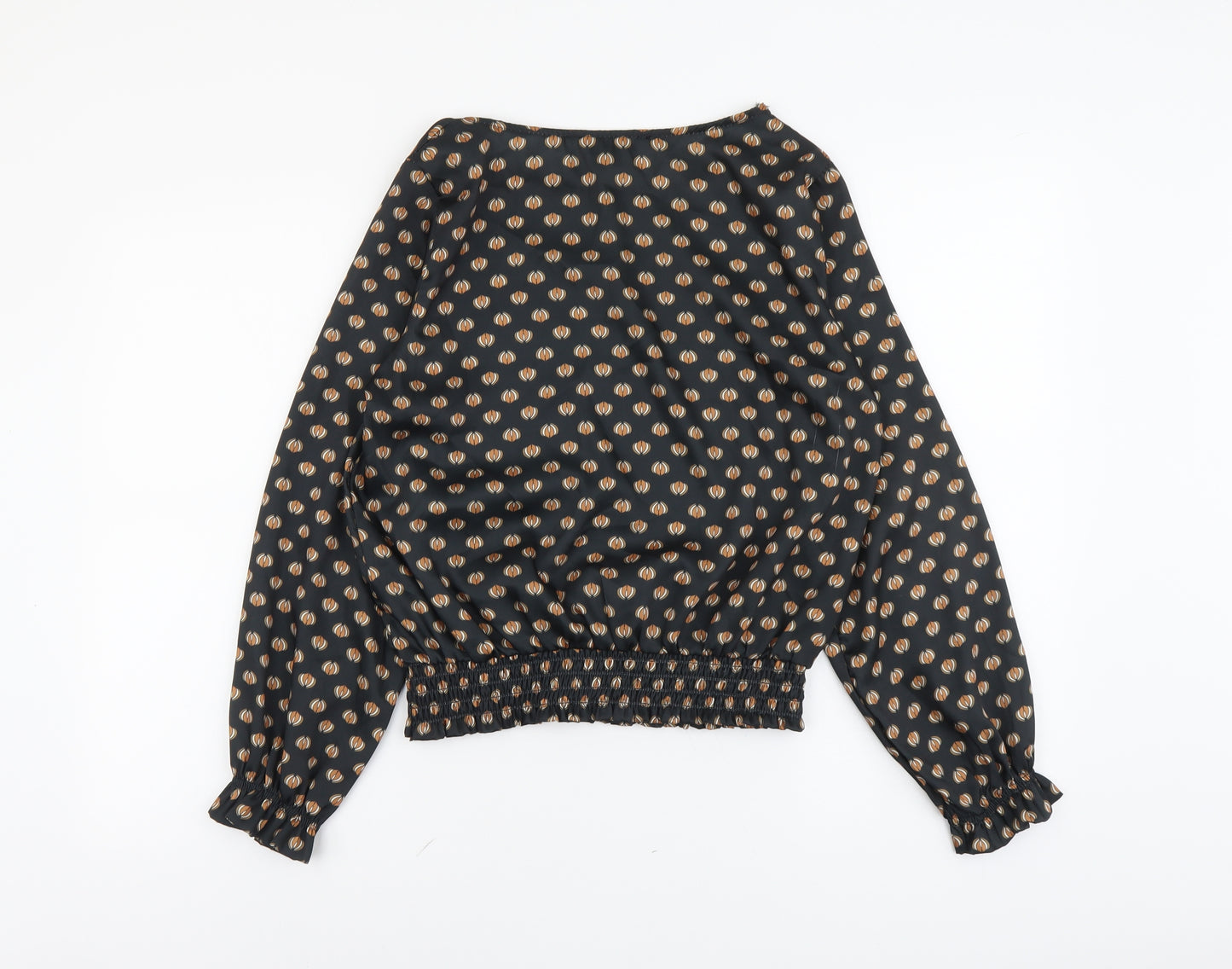 Adele Altman Womens Black Geometric Polyester Basic Blouse Size M Boat Neck