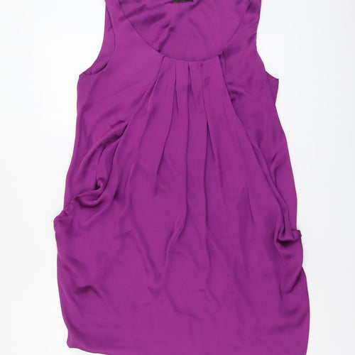 West One Womens Purple Polyester Sheath Size 14 Scoop Neck Pullover - Pleat Detail