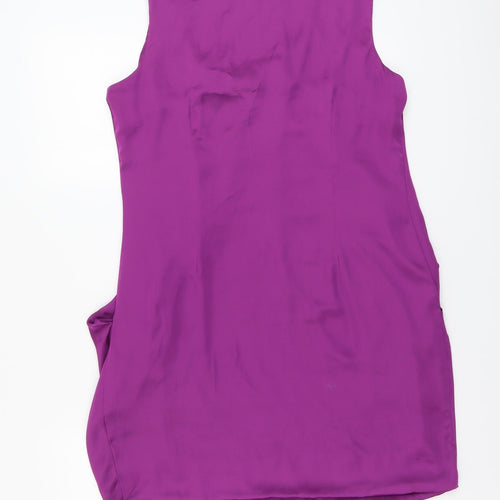West One Womens Purple Polyester Sheath Size 14 Scoop Neck Pullover - Pleat Detail