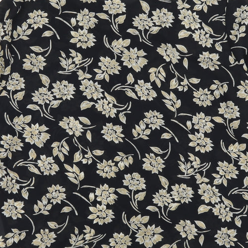 C&A Womens Black Floral Polyester Basic Button-Up Size 14 Round Neck