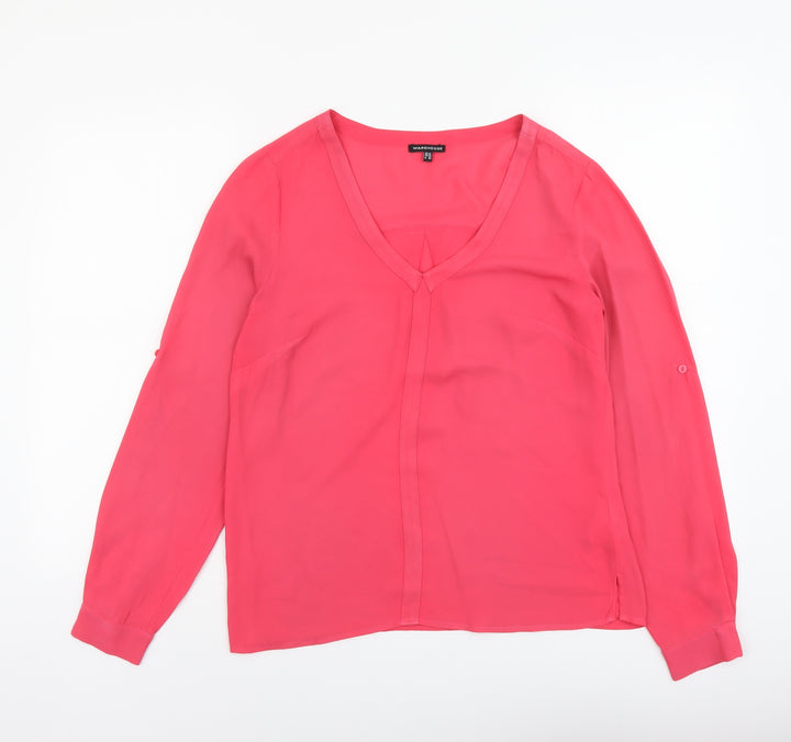 Warehouse Womens Pink Polyester Basic Blouse Size 10 V-Neck