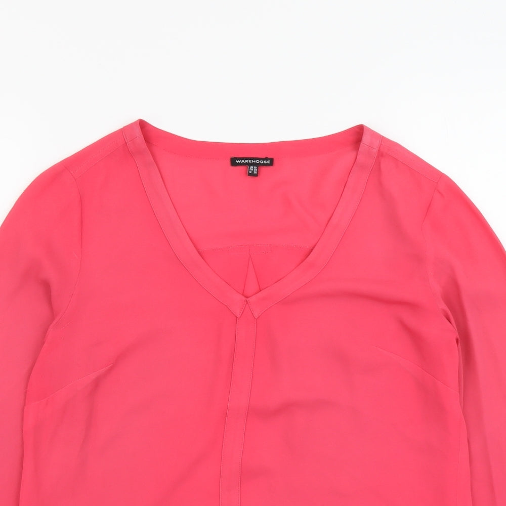 Warehouse Womens Pink Polyester Basic Blouse Size 10 V-Neck