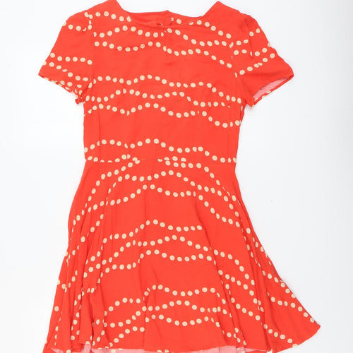 Oasis Womens Orange Geometric Viscose T-Shirt Dress Size 10 Boat Neck Button