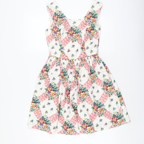 New Look Womens Multicoloured Floral Cotton Fit & Flare Size 10 V-Neck Zip