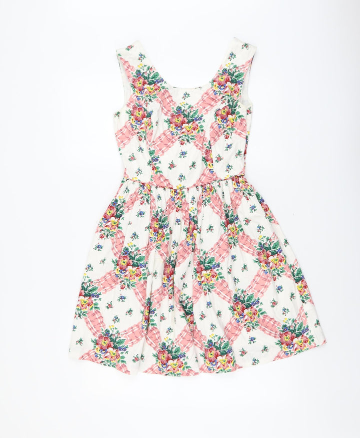 New Look Womens Multicoloured Floral Cotton Fit & Flare Size 10 V-Neck Zip