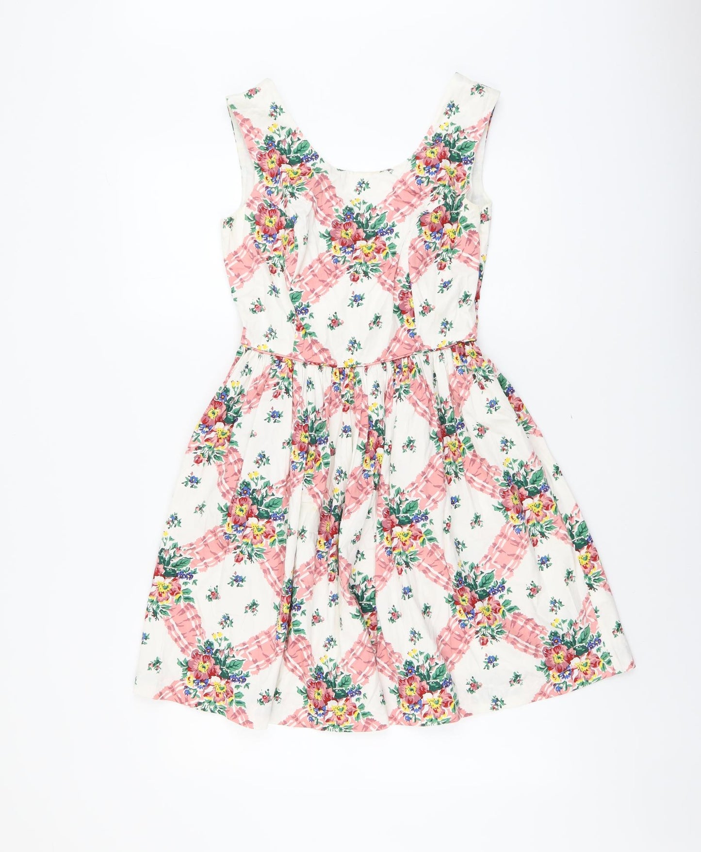 New Look Womens Multicoloured Floral Cotton Fit & Flare Size 10 V-Neck Zip