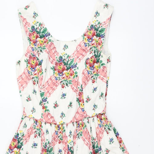 New Look Womens Multicoloured Floral Cotton Fit & Flare Size 10 V-Neck Zip