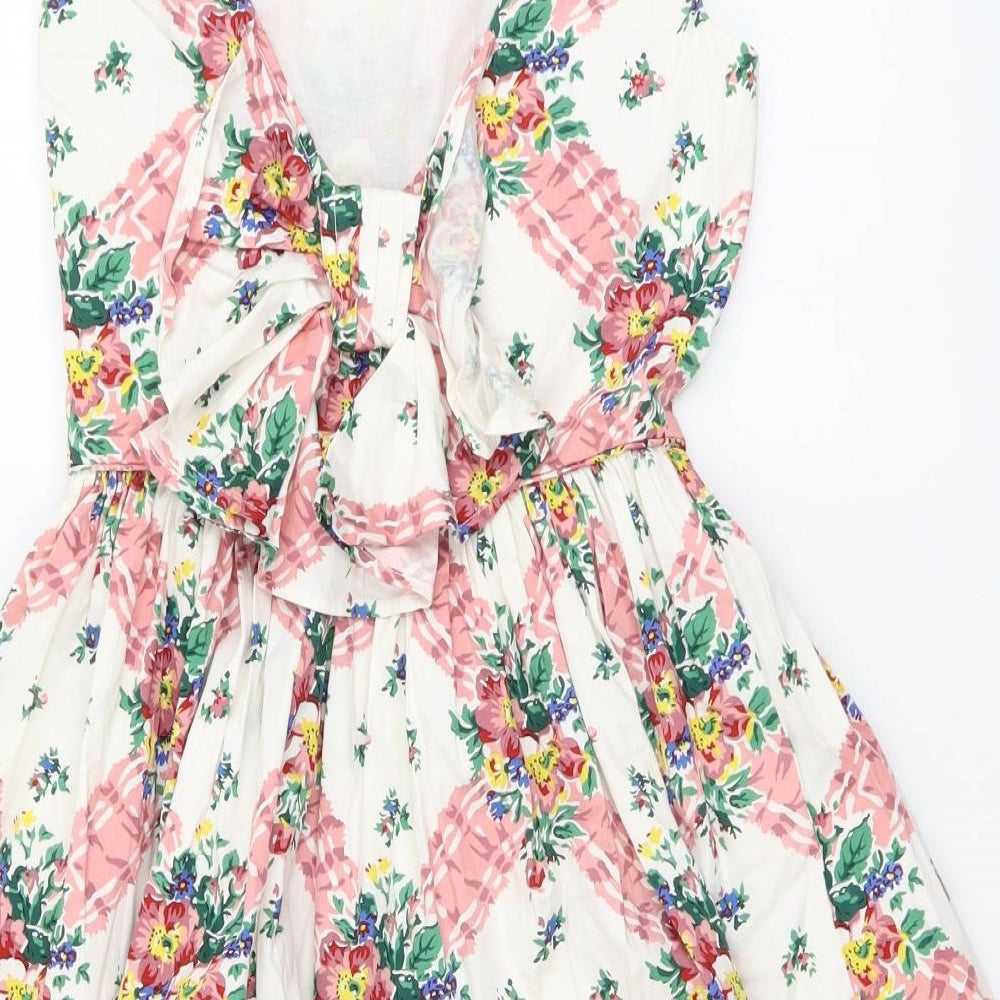 New Look Womens Multicoloured Floral Cotton Fit & Flare Size 10 V-Neck Zip