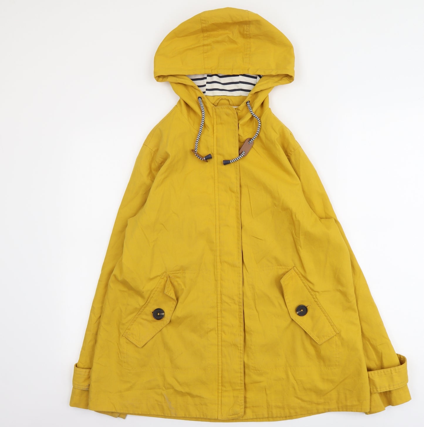 F&F Womens Yellow Striped Rain Coat Coat Size 12 Button