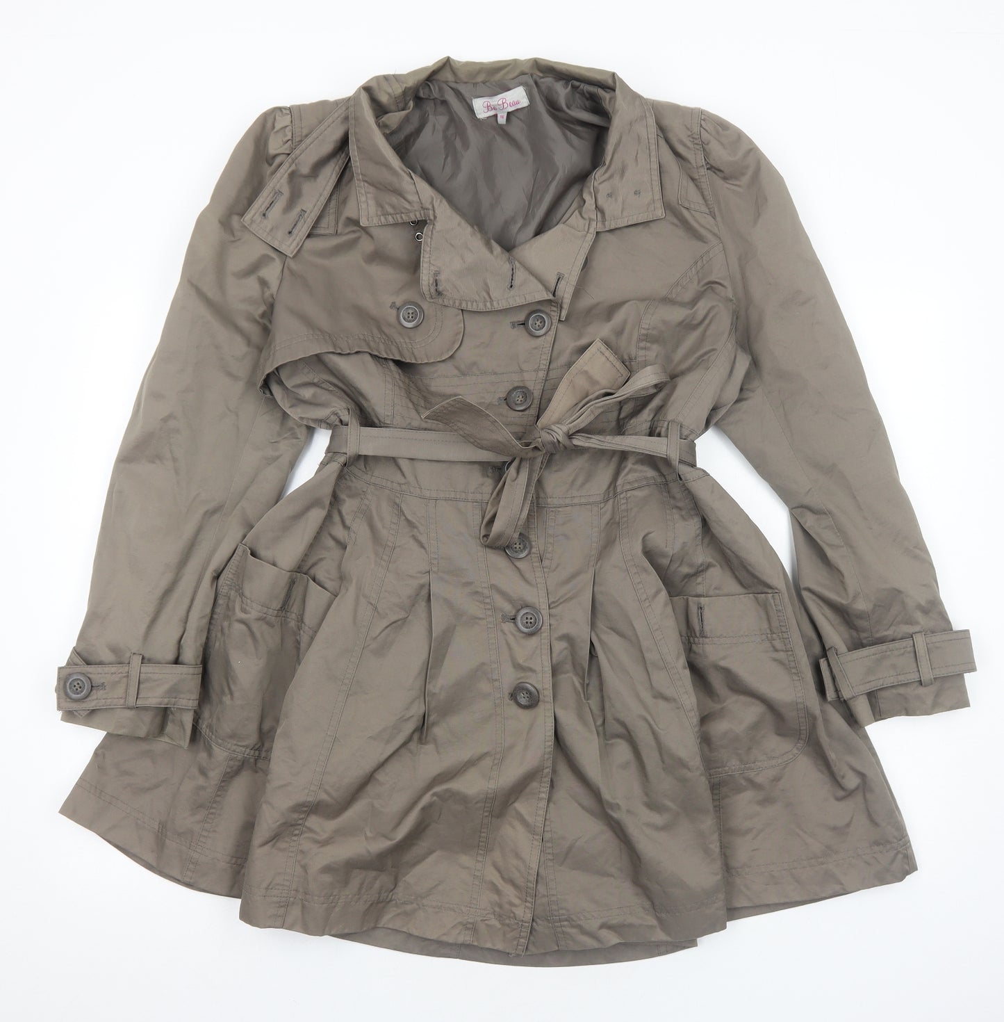 Be Beau Womens Brown Trench Coat Coat Size 16 Button