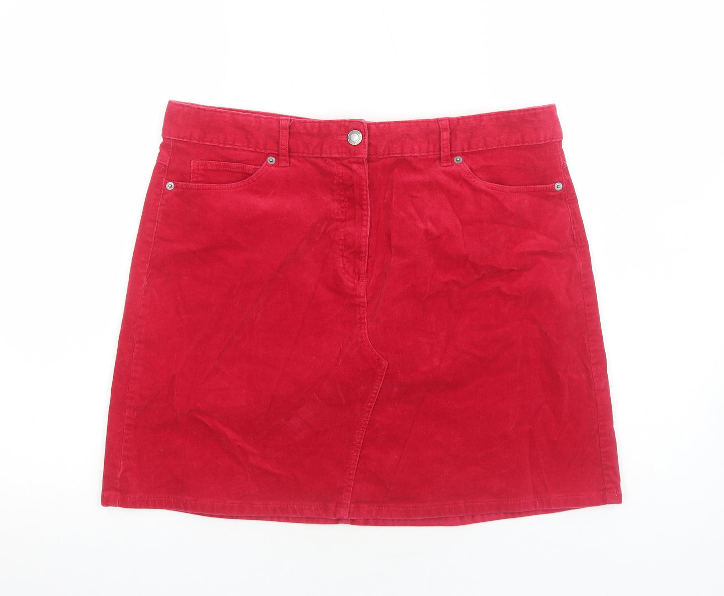 Marks and Spencer Womens Red Cotton Mini Skirt Size 14 Zip