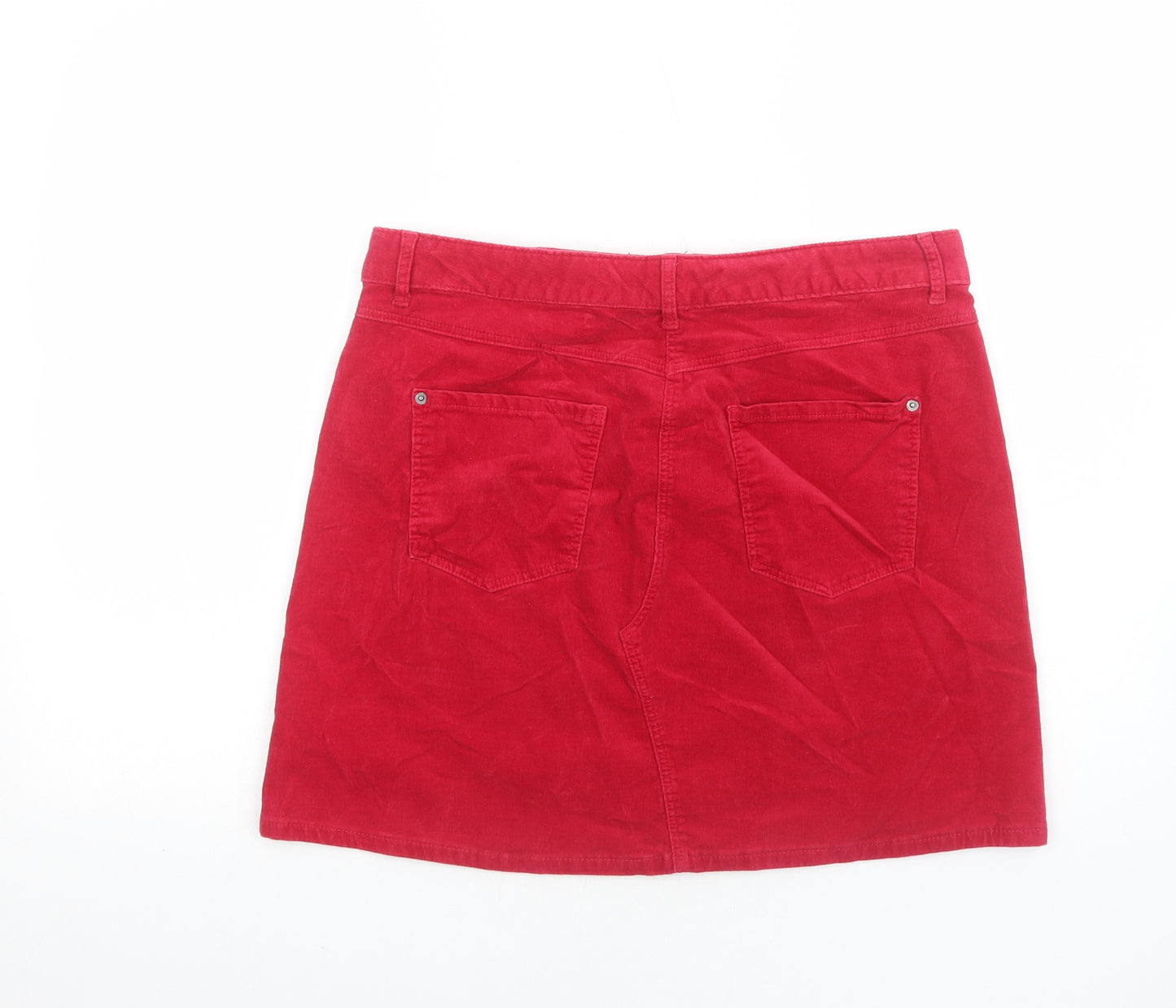 Marks and Spencer Womens Red Cotton Mini Skirt Size 14 Zip