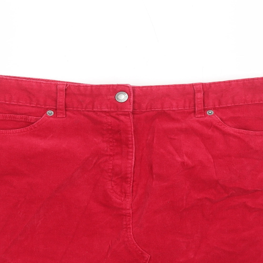 Marks and Spencer Womens Red Cotton Mini Skirt Size 14 Zip