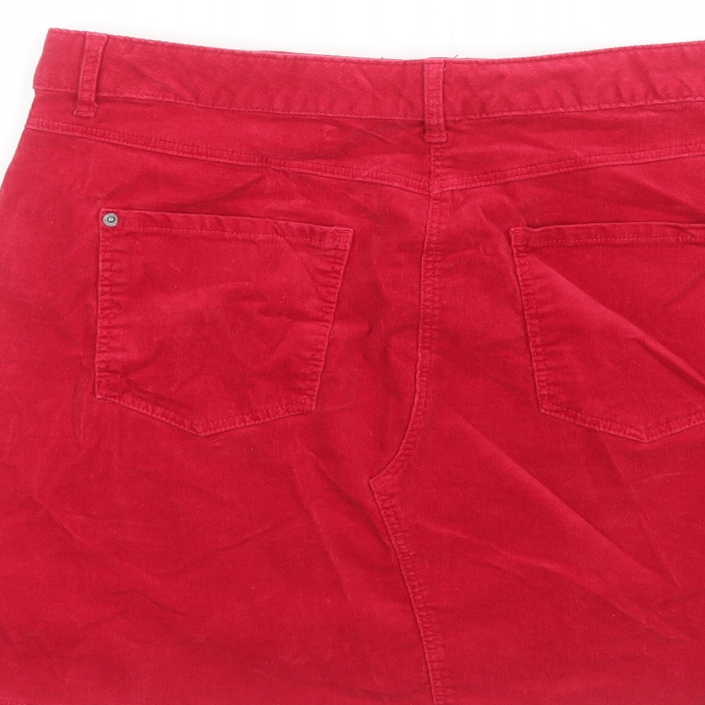 Marks and Spencer Womens Red Cotton Mini Skirt Size 14 Zip
