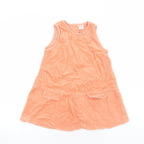 NEXT Girls Orange Cotton A-Line Size 5-6 Years Round Neck Button