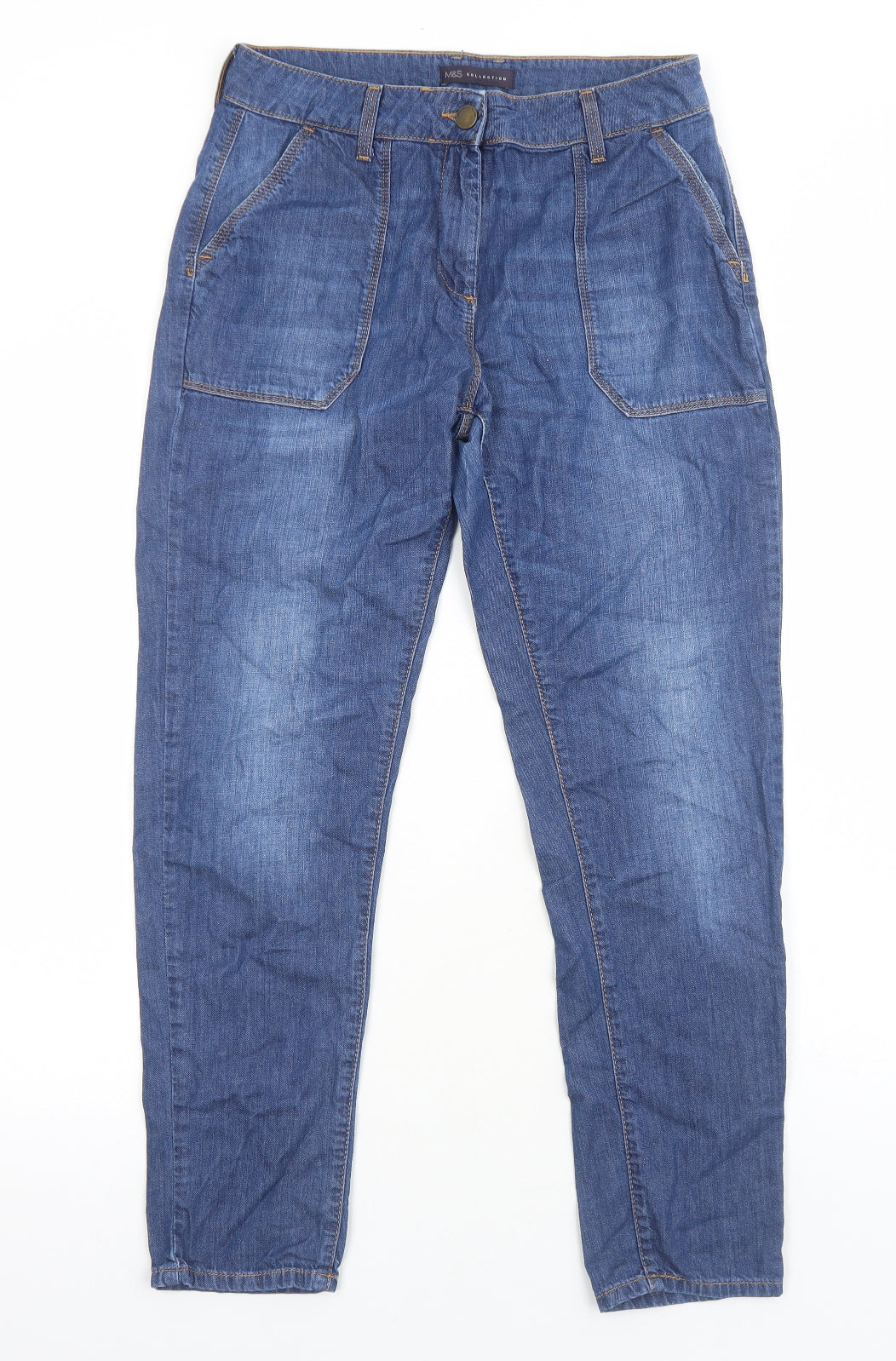 Marks and Spencer Womens Blue Cotton Straight Jeans Size 8 Regular Zip