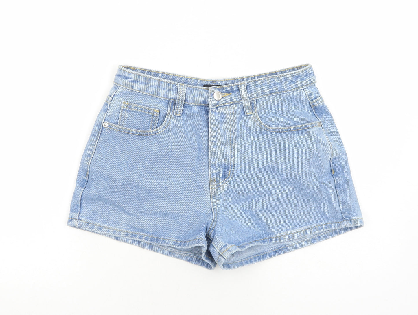 PRETTYLITTLETHING Womens Blue Cotton Mom Shorts Size 8 Regular Zip