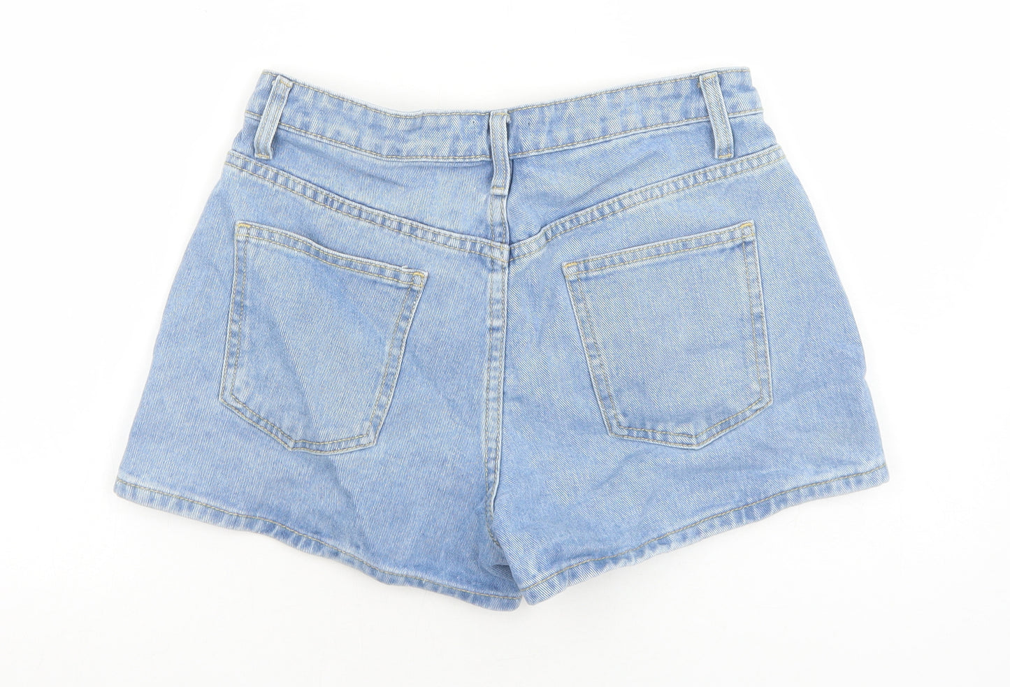 PRETTYLITTLETHING Womens Blue Cotton Mom Shorts Size 8 Regular Zip