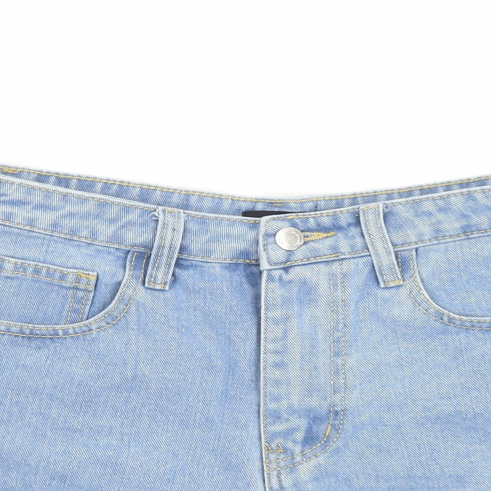 PRETTYLITTLETHING Womens Blue Cotton Mom Shorts Size 8 Regular Zip